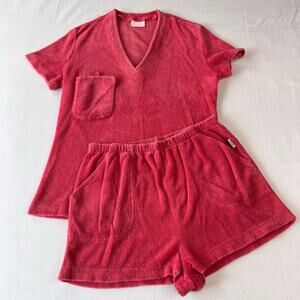 John Kloss Vintage Terry Cloth Women's Shorts V-neck Top Beach Outfit SZ Small